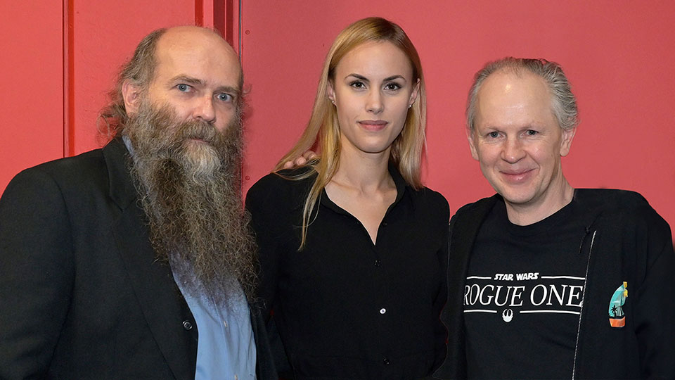 Dezember 2019: STAR WARS-Darsteller zu Besuch: Klemens Niklaus Trenkle (Fort Ypso), Stephanie Silva (ME-8D9) und Richard Cunningham (General Ramda)