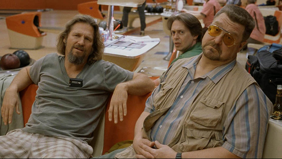 The Dude (Jeff Bridges), Theodore Donald 'Donny' Kerabatsos (Steve Buscemi) & Walter Sobchak (John Goodman)